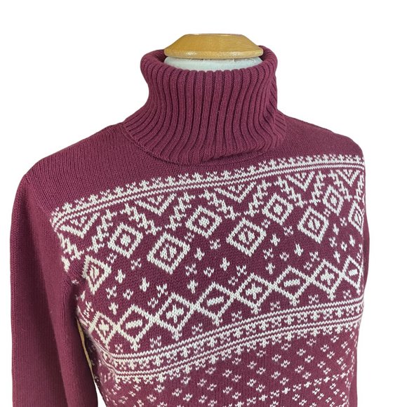 NWT Oshkosh Cashmere Fair Isle Turtleneck Sweater Burgundy Après-Ski Knit-M - Picture 4 of 13